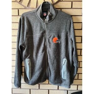 NFL Cleveland Browns Mens XL Full Zip Sweater Fleece Jacket Gray Heathered Logo
